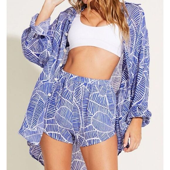 Vitamin A Pants - Vitamin A Linen Lagoon Palm Shorts Large